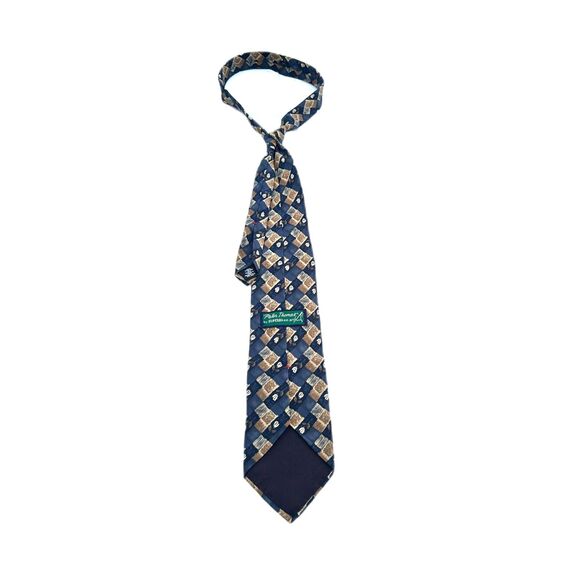Peter Thomas by Superba Floral-pattern, Blue, Tan, Cream, Men's 100% Silk Tie - Picture 2 of 3